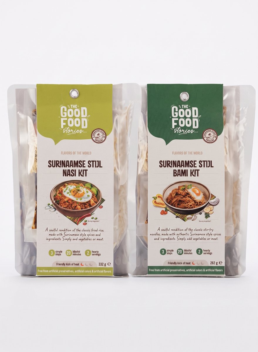 Surinaamse Nasi & Bami Kits Combi Pakket - Maaltijdpakket 2 personen - The Good Food Stories (TGFS) - 2 x 300g