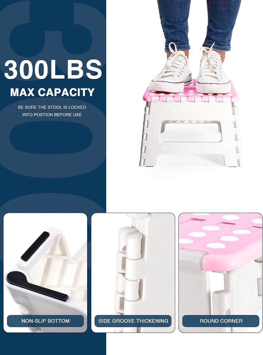 Opvouwbare kruk - Roze & Grijs - 1 Pack - Lichtgewicht plastic opstapkruk - Voor kinderen en volwassenen