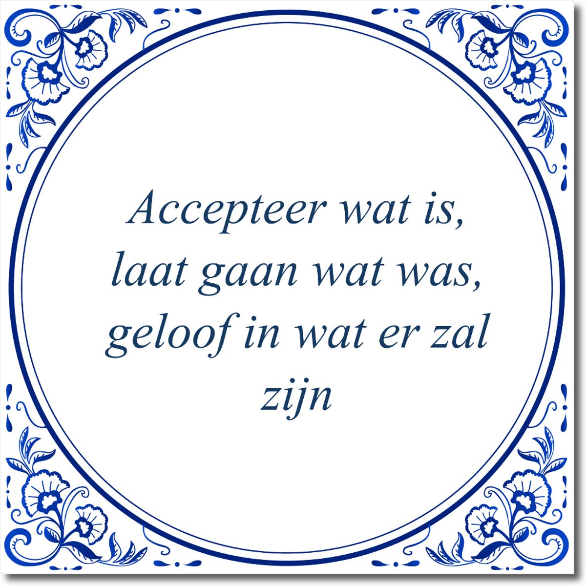 De Tegeltjesfabriek Tegeltje: Accepteer wat is, laat gaan wat was, geloof in wat er zal zijn (met hangertje) wit en blauw