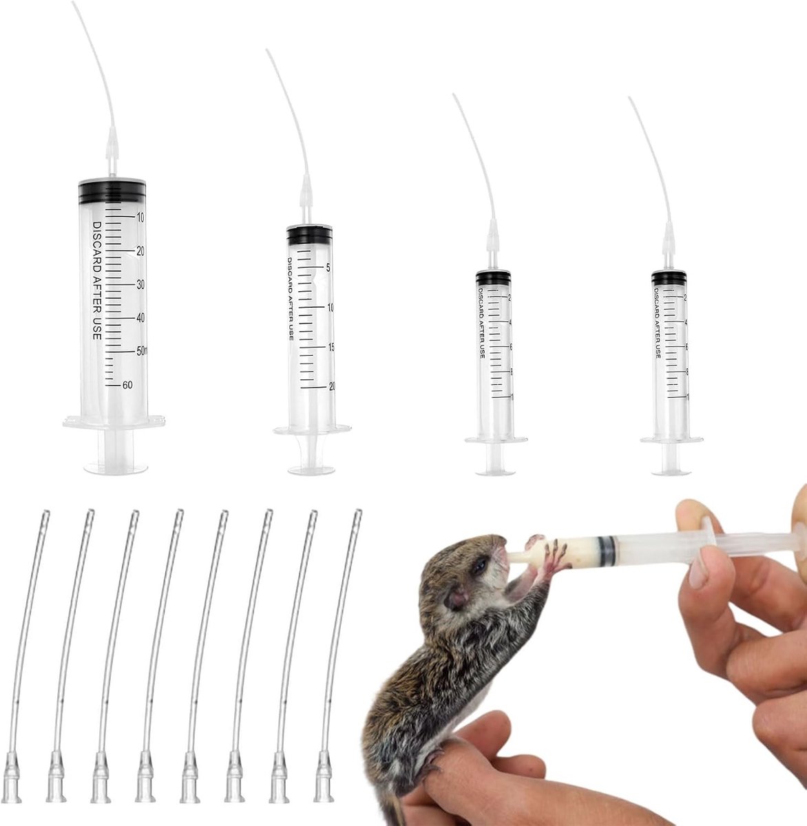 Set van 4 Voederinjectiespuiten voor Vogelbabies met 8 Slangen - Steriele Voederspuiten voor Kleine Dieren, Kittens en Puppies, Ideaal voor Dierenartsen en Laboratoria