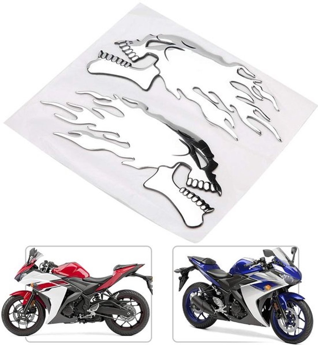 Dailygoods- Motorstickers Gloednieuw - Doodshoofd Stickers - 3D Hoofd - Zacht