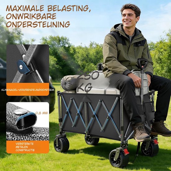 Kavora Bolderkar - 250L Capaciteit - Bolderkar Opvouwbaar - Opvouwbare Bolderkar - Zwart - 42cm x 105cm x 102cm — afbeelding 2