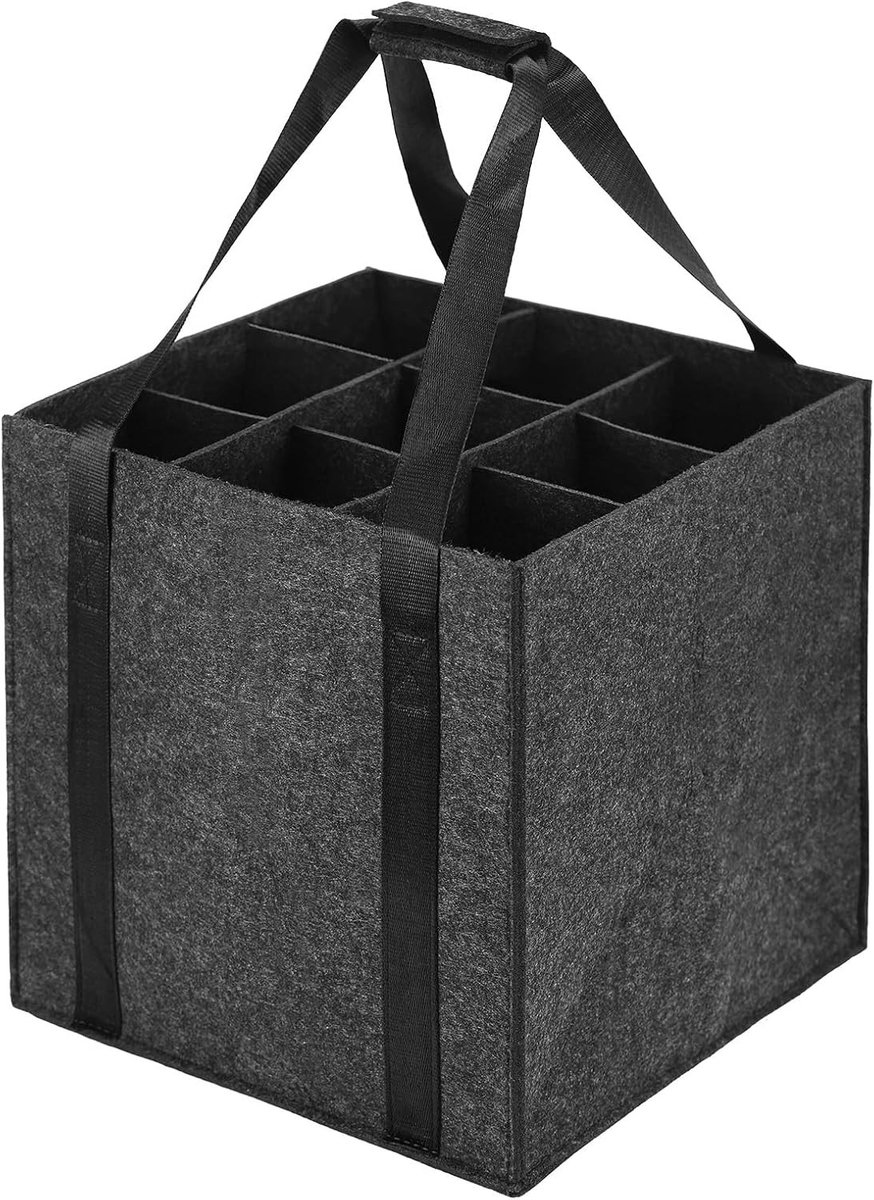 Vouwbare Drinktas met 9 Compartimenten voor 1,5 Liter Flessen - Herbruikbare Flessenhouder, Donkergrijs, 27 x 27 x 27 cm, Ideaal voor Sport en Reizen