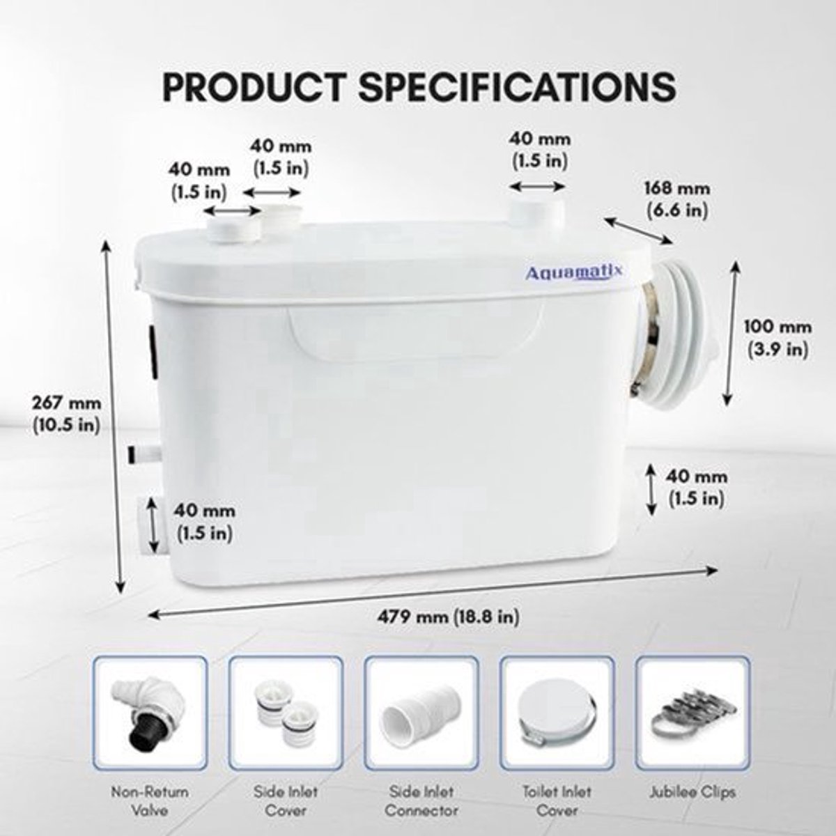 Maceratorpomp – Sanitaire Pomp – Rioolpomp – Afvoerpomp – Hefinstallatie – 400W Vermogen – 100L/min Debiet – 3 Inlaten – Koolstoffilter – Fluisterstil – Hittebestendig