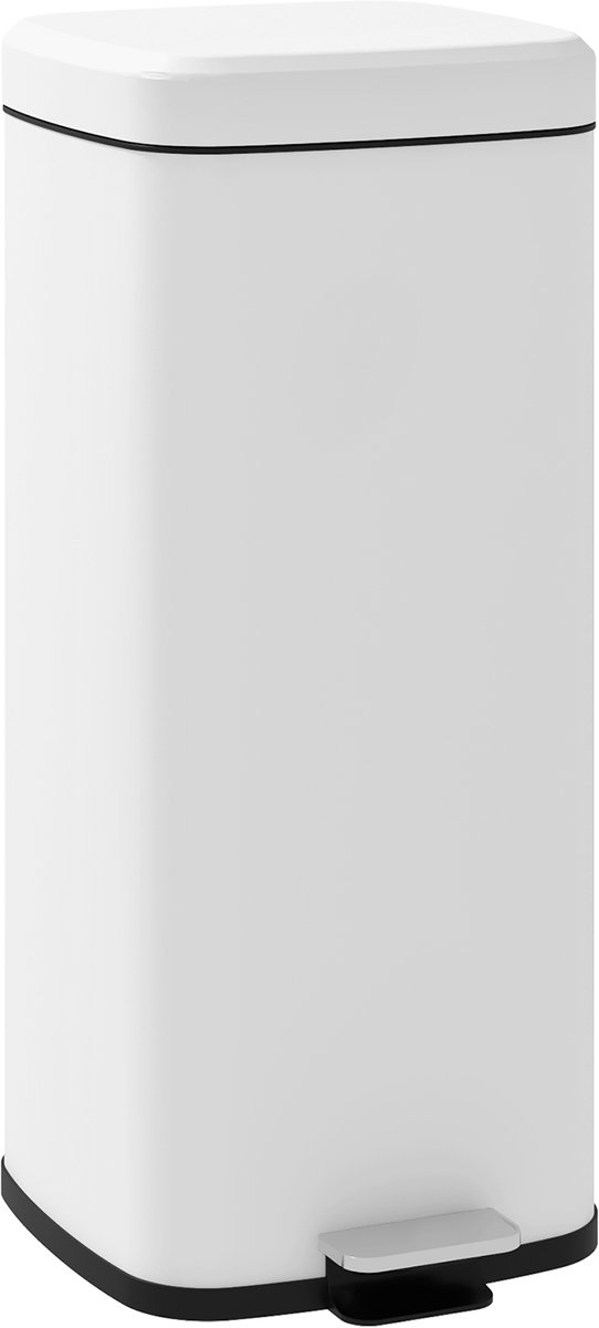 Vuilnisemmer pedaalemmer afvalemmer 30L binnenemmer rond keukenemmer met langzaam sluitend deksel en pedaal, uitneembare binnenemmer, 28 L x 35 L x 63,5 H cm, wit