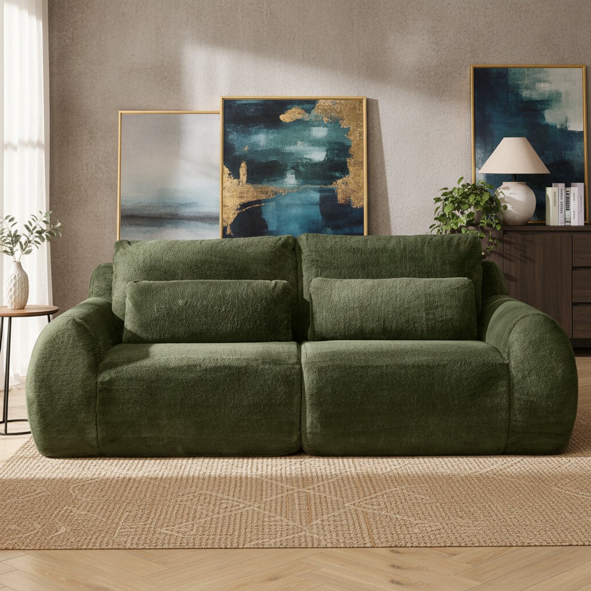 Welltin Slaapbank 2 persoons - Zetelbed - slaapbanken 2 personen - Met USB en zijvak - Met Armleuningen - Met rugleuning - Sofa - Bedbank - Bank - Geen installatie nodig - Comfortabel - Hoge elasticiteit - Groen