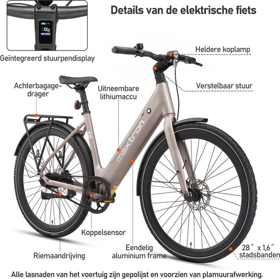 Maxton Urban 20 Elektrische Stadsfiets - Riemaandrijving - Koppelsensor - 28 Inch - Lage Instap - 36V 15Ah Accu — afbeelding 3