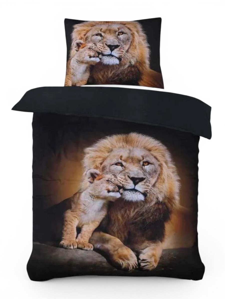 Husch Dekbedovertrek Safari - 140x200/220 - Leeuwen - Zwart