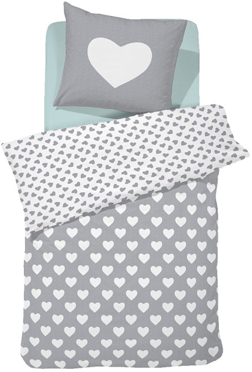 Damai Dekbedovertrekset katoen 140 x 200/220 cm hearts grey
