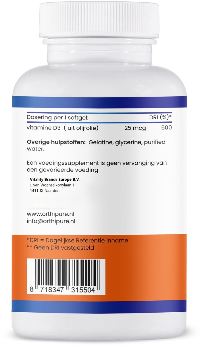OrthiPure -Vitamine D3 120 softgels 25mcg