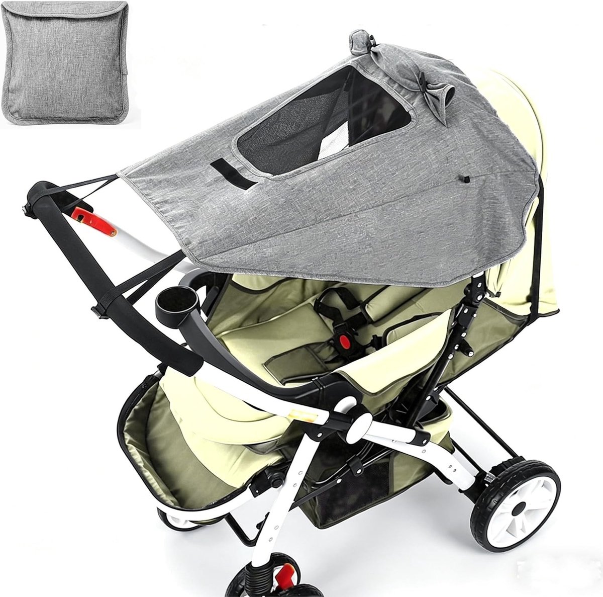 Verstelbare kinderwagen zonwering met UV-bescherming, waterdicht zonnezeil voor buggy, eenvoudig te monteren en universeel toepasbaar met kijkvenster