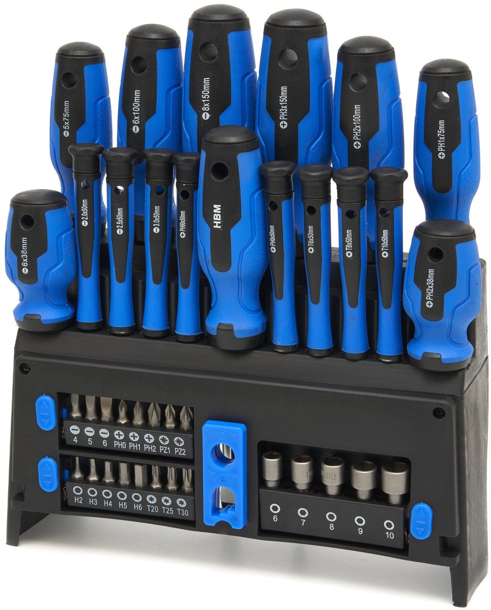 HBM 39-delige schroevendraaier-, bit- en dopsleutelset - Sleufkop, Hex, Philips, Pozidriv, Torx, Bithouder