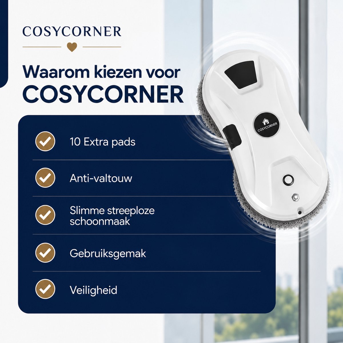 cosycorner Robot Ruitenreiniger - Ramenwasser - Robot - Dweilrobot - Anti-val touw - Slimme waterspray - Krachtige zuigkracht - Met afstandsbediening - Incl. 10 microvezeldoeken thumbnail 3