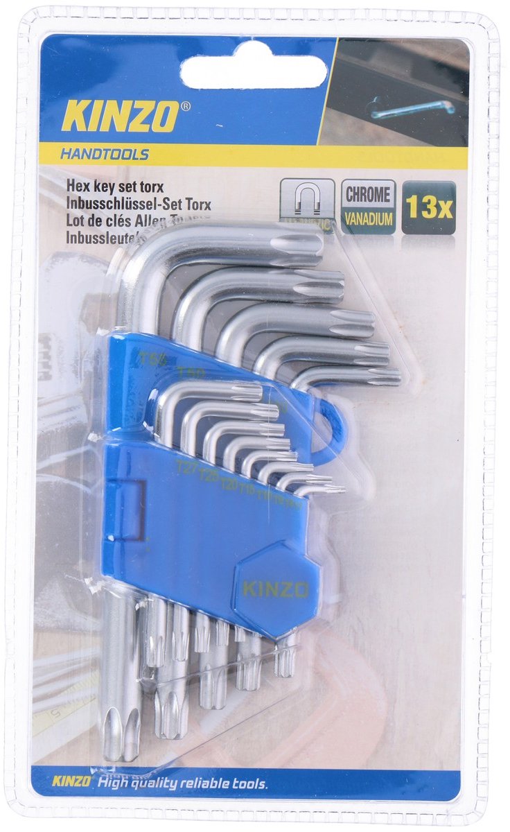 Kinzo torx set - inbussleutelset 13-delig - t7-t55 - magnetische inbussleutels van chroom vanadium staal