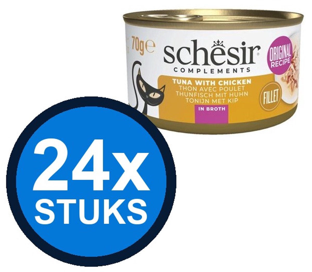 24x Schesir - Tonijn & Kip in Bouillon - Kattenvoer Natvoer - 85g