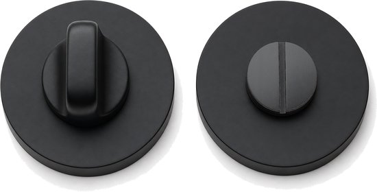 Zwart toiletdeurslot met draaiknop en vrij/bezet indicator.