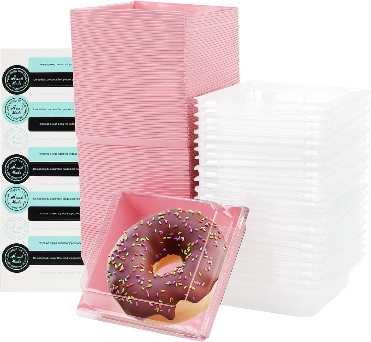 100 Stuks Cake Slice Dozen met Heldere Deksel, 13cm Papieren Dessertdozen voor Taart, Sandwiches en Koekjes, Inclusief Stickers, Roze