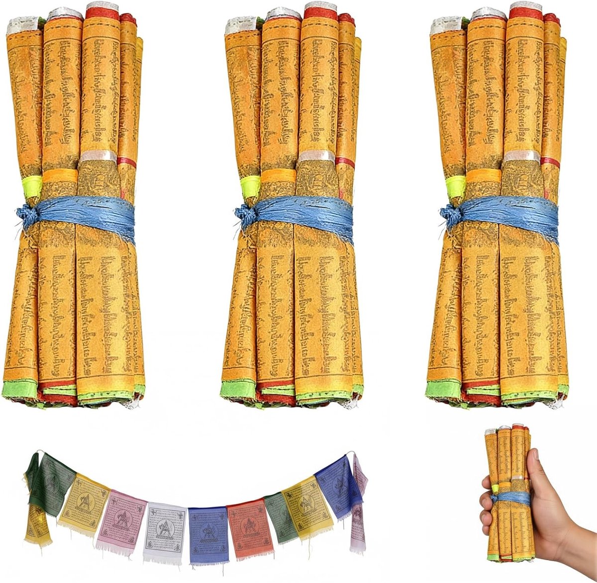 Kleurige Tibetanen Gebedsvlaggen Set van 3, 20 Vlaggen per Ketting, 5 m Lang voor Meditatie, Boeddhistische Altaren en Tuin Decoratie