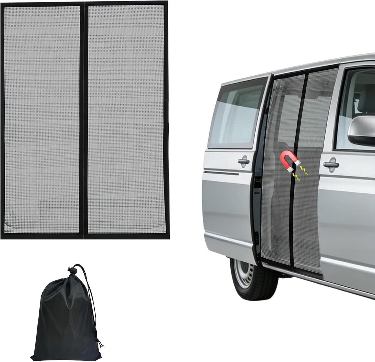 Insectenwerend Hor voor VW T5 T6 Schuifdeur - Muggennet met Zonwering en Magnetische Sluiting voor Optimale Bescherming