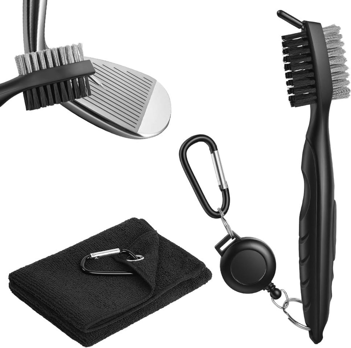 Golfclub Reinigingsborstel met Touwclip en Handdoek - Effectieve Borstel voor Groeven en Gezicht van Golfclubs, Ideaal voor Onderhoud en Schoonmaak