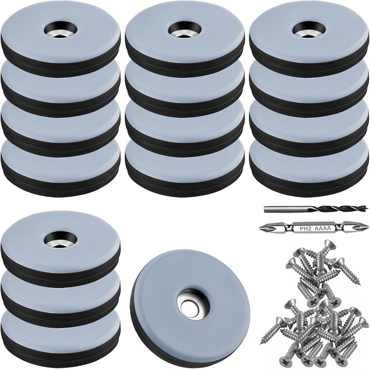 Set van 16 Teflon Glijders met een Diameter van 38 mm (Rond Zwart) Inclusief 16 RVS Schroeven en 2 Boortjes voor Effectieve Bescherming van Meubels en Vloeren