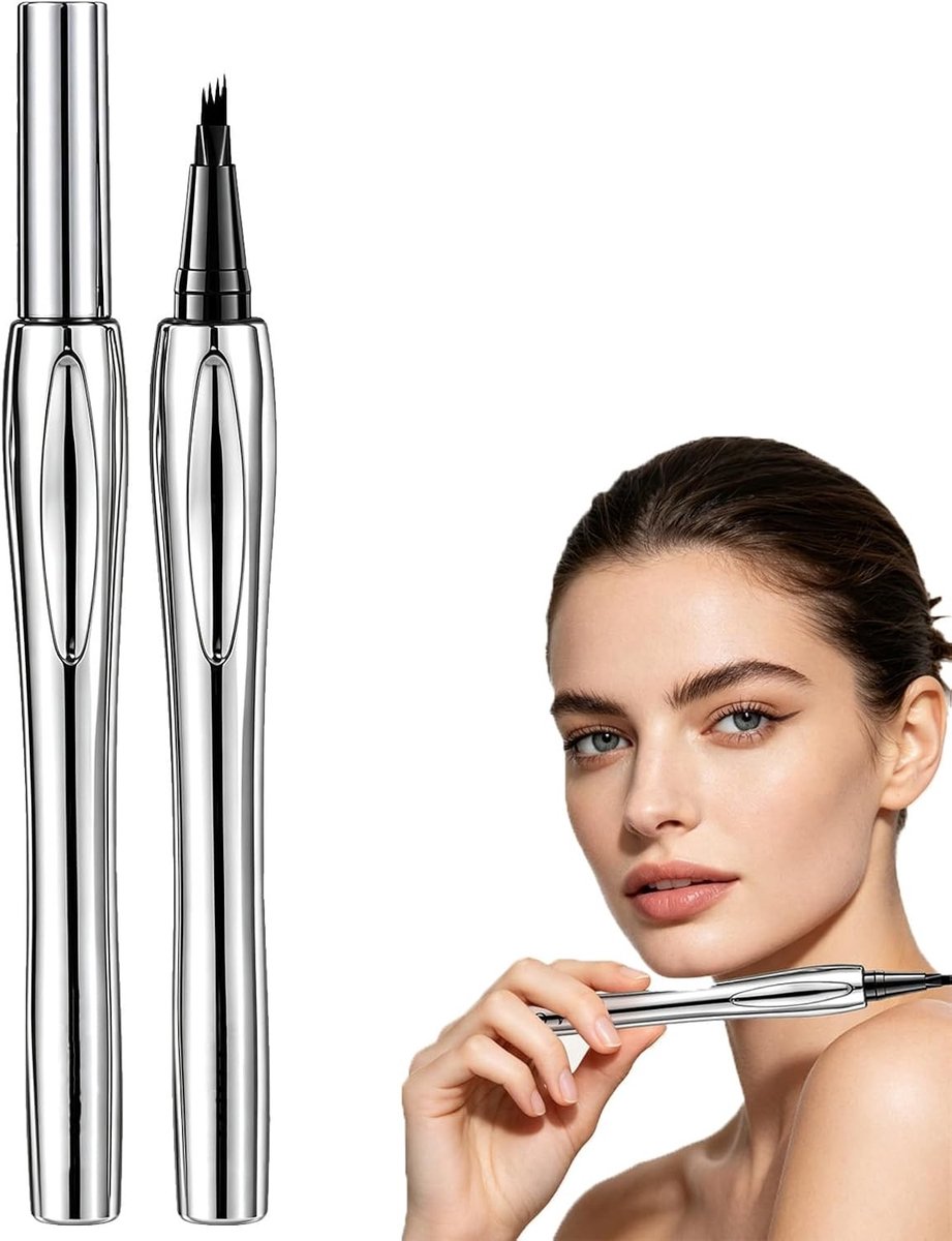 Natuurlijke Microblading Oogbrauwpen met 4 Forks in Grijsbruin - Water- en Zweetbestendig, Lichtgewicht en Precisie voor een Perfecte Oogbrauwtekening