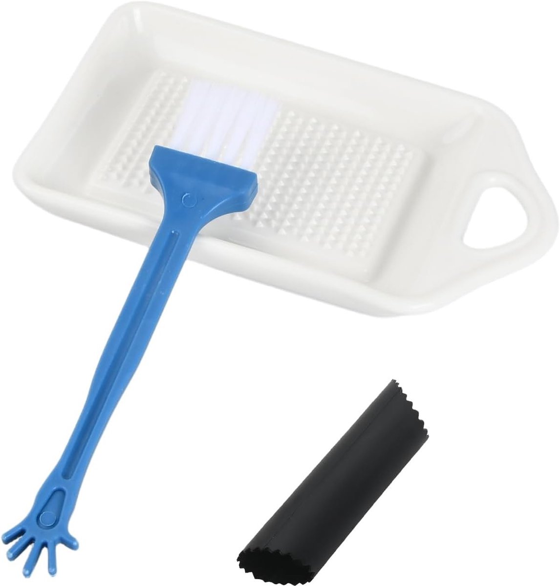 Keramische Vierkante Knoflookrasp met Siliconen Peeler en Mini Gemberbord - Eenvoudig Schoon te Maken, Multifunctionele Rasp voor Ui en Kruidige Gerechten