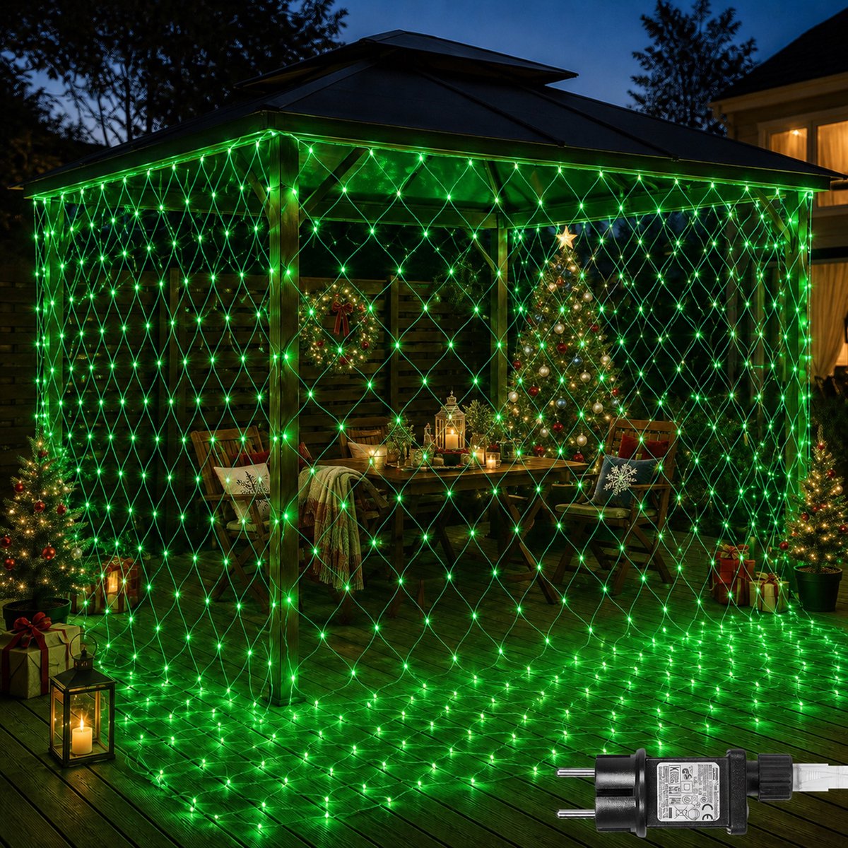 Rosnek LED Netverlichting - Kerstverlichting 3 x 2 m 200 LEDs Groen - Met Koppelstekker - 31 V Laagspanning met 8 Lichtstanden en Geheugenfunctie - Lichtnet voor Heg, Muur en Kerstdecoratie