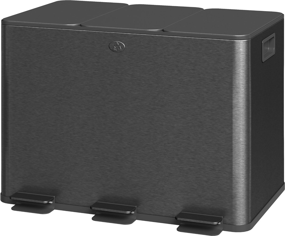 3 x 20 l pedaalemmer - stalen drievoudige keukenafvalbak met soft-close-deksel - uitneembare binnenemmers - vingerafdrukbestendig - zwart