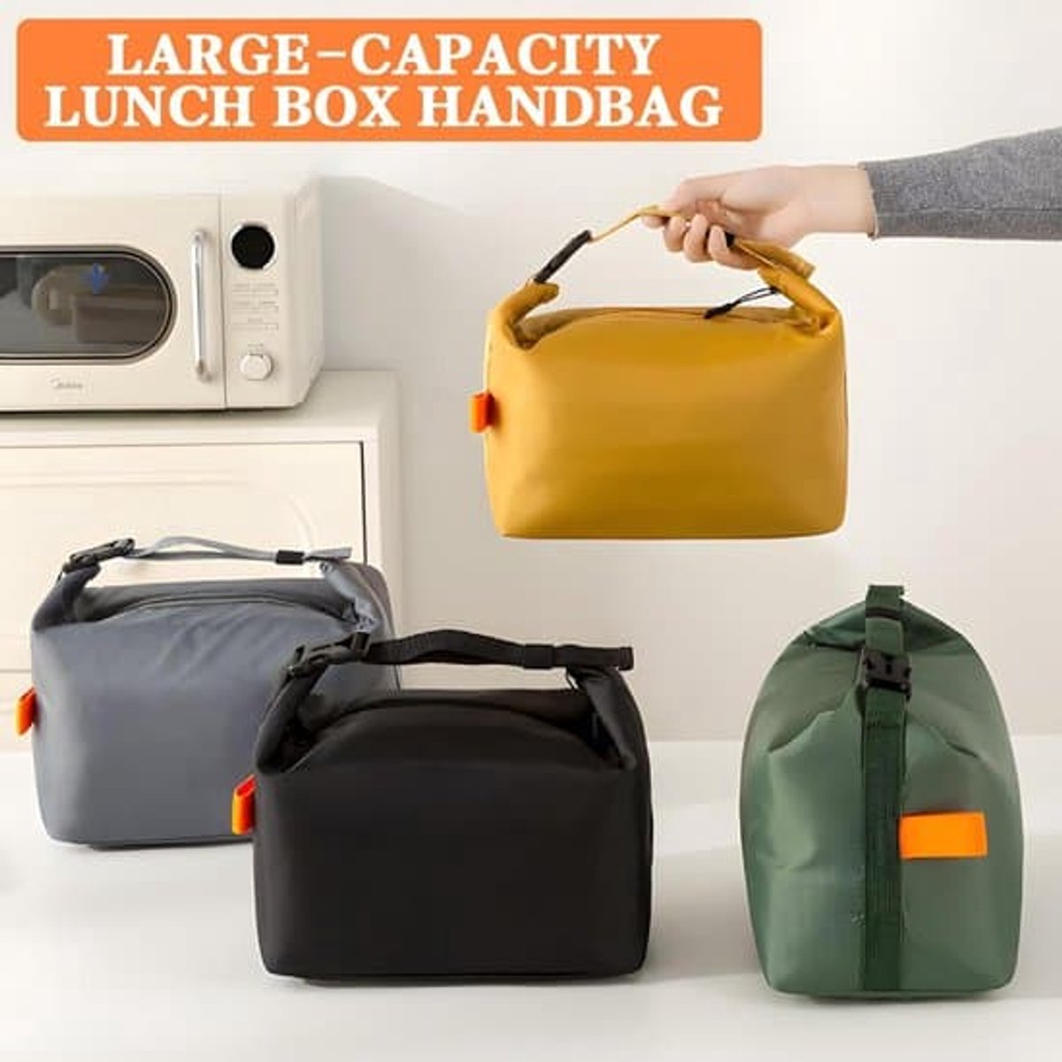 Ruime lunchtas, geïsoleerde tas van verdikte aluminiumfolie, draagbare lunchtas Geschikt voor op het werk - zwart