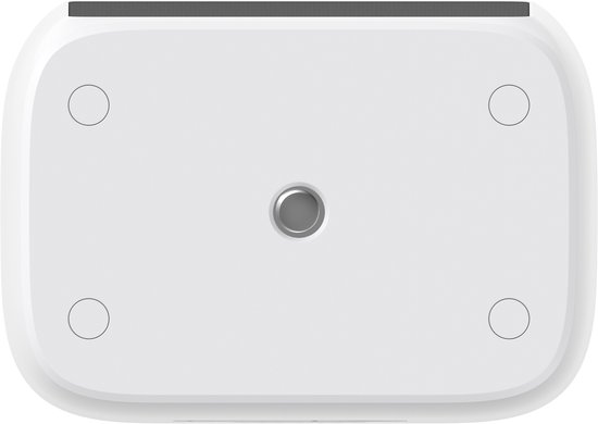 Onderkant van een witte Eufy S220 beveiligingscamera met montagepunt en vier cirkels.