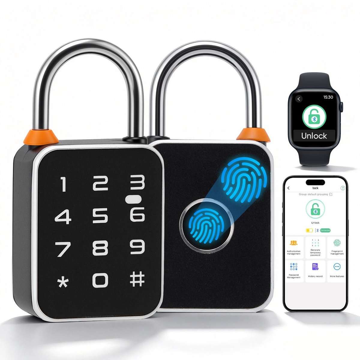 Smart Biometrisch Hangslot - Vingerafdruk & Wachtwoord - Met App-bediening - 0.2s Ontgrendeling - Weerbestendig - USB-C - Voor Locker, Sportschool, Tuinpoort, Kelder - Zwart