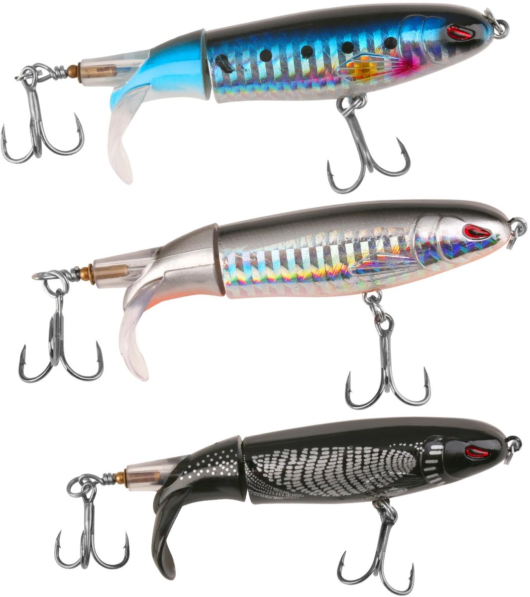 3 Stuks Topwater Kunstaas Set - Met Haken - Wobbler Swimbait voor Snoekbaars, Baars, Forel en Grote Roofvissen
