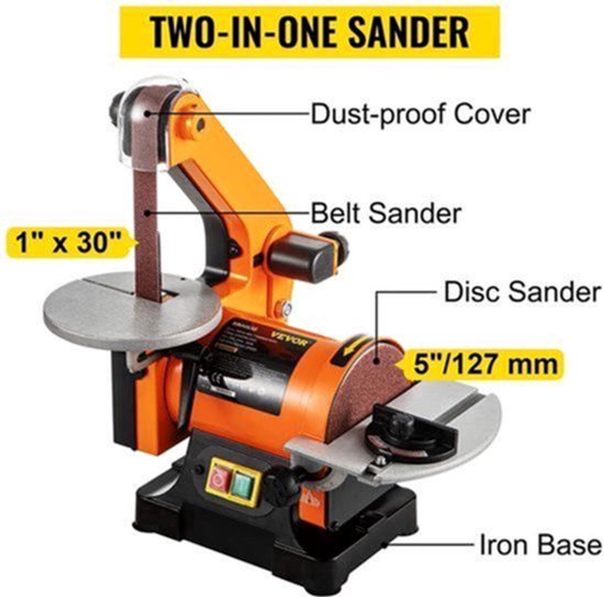 Vevor - Multischuurmachine - Multitool - Schijf Bandschuurmachine - 250W - 230V - 50Hz - 3600rpm - Oranje