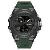 Horloge - Stoer - Mannen - Spat waterdicht - Groen - Storx - Analoog & Digitaal - Rubberen band - Chronograaf - Alarm - LED licht - Cadeau Tip
