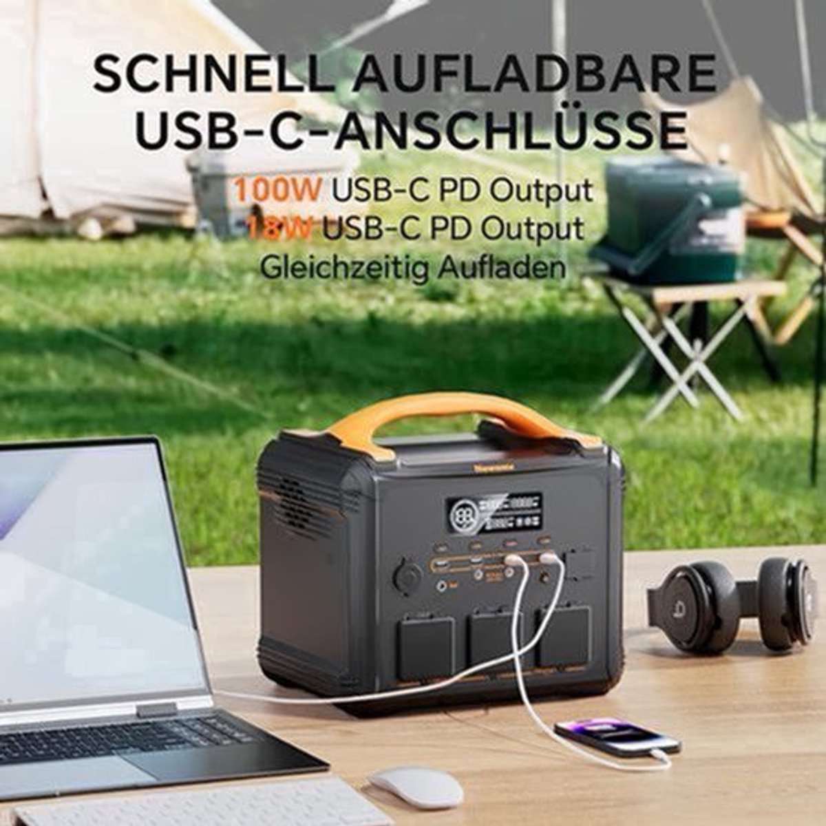 Powerstation – Draagbare Generator – Mobiele Energiecentrale – Noodstroomvoorziening – Zonne-energiegenerator – LiMnFePO4 Batterij – 3x 1200W AC Uitgangen – Snelle Oplaadtijd 1,2 Uur