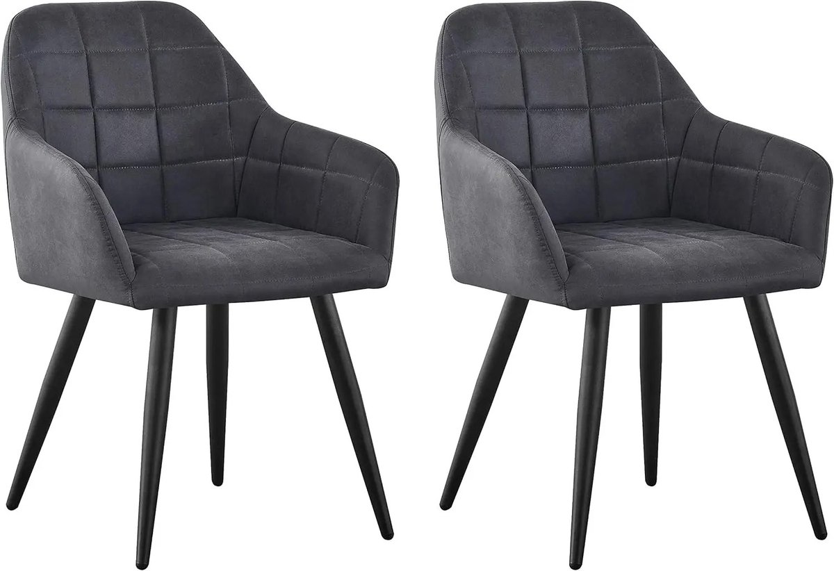 Bresht Eetkamerstoelen - Set van 2 - Gestoffeerd - Kunstsuede - Modern - Comfortabele Zitting - Water & Krasbestendig - Grijs