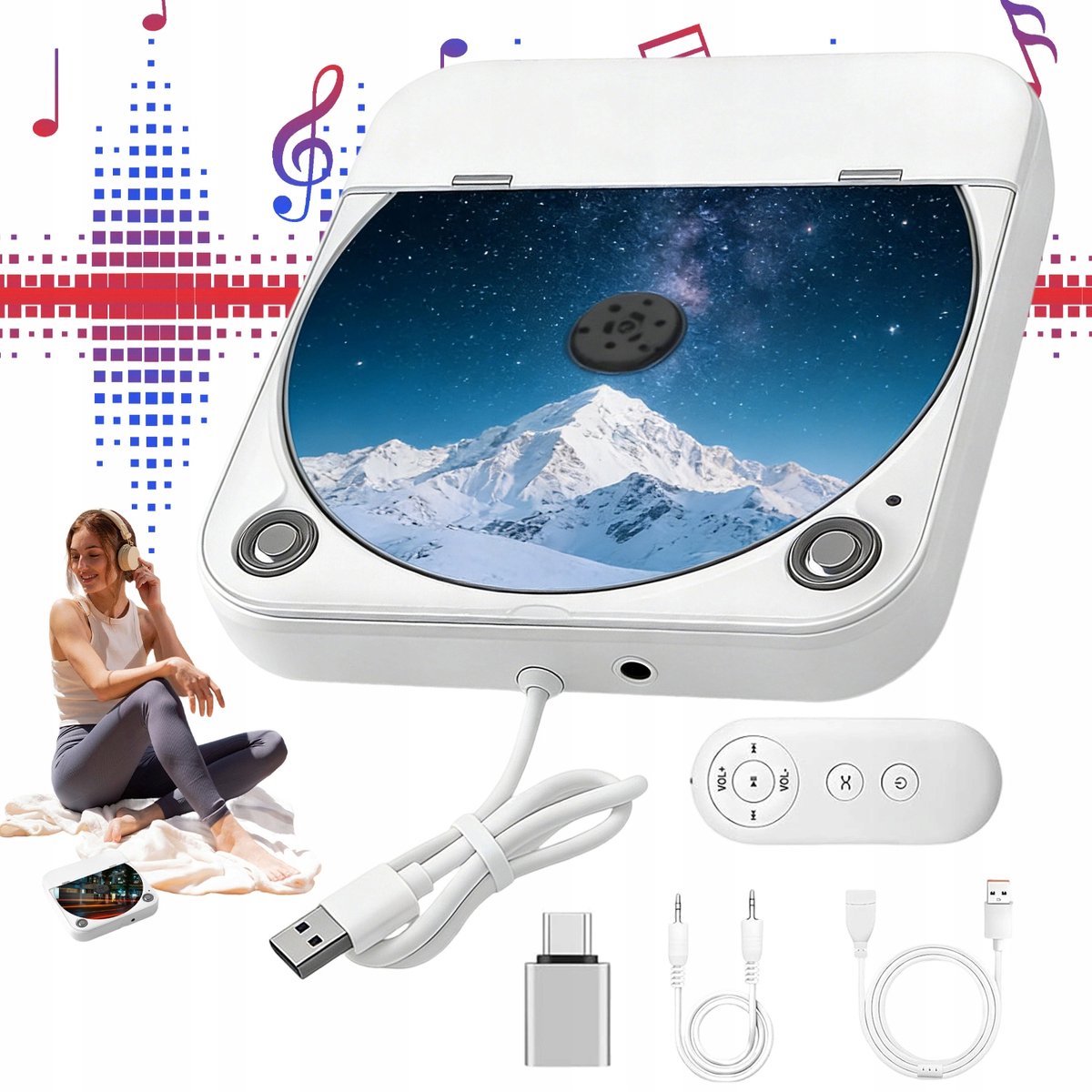 Externe Auto CD Speler - Draagbare CD Speler - Plug & Play - Anti-skip - Afspeelgeheugen - USB/AUX - CD/CD-R/CD-RW/MP3/WAV - Voor Auto & PC & Audio - Wit