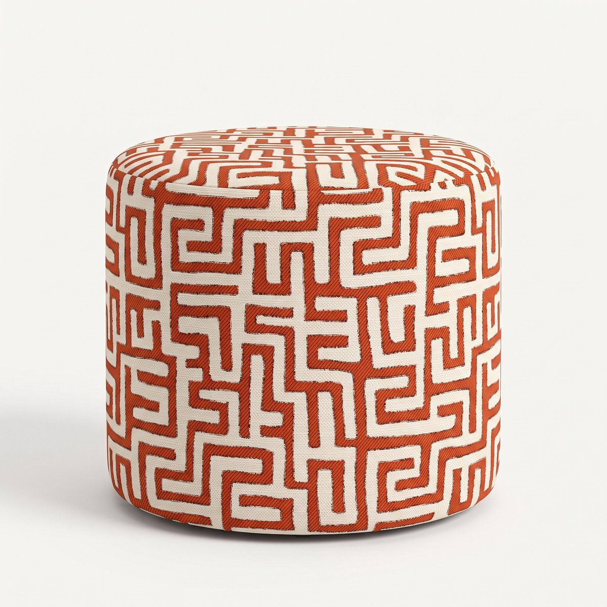 Mörgenn Poef Maze Terra - Ronde Poef en Voetenbank - Jacquard Labyrint - 50x50x50 cm