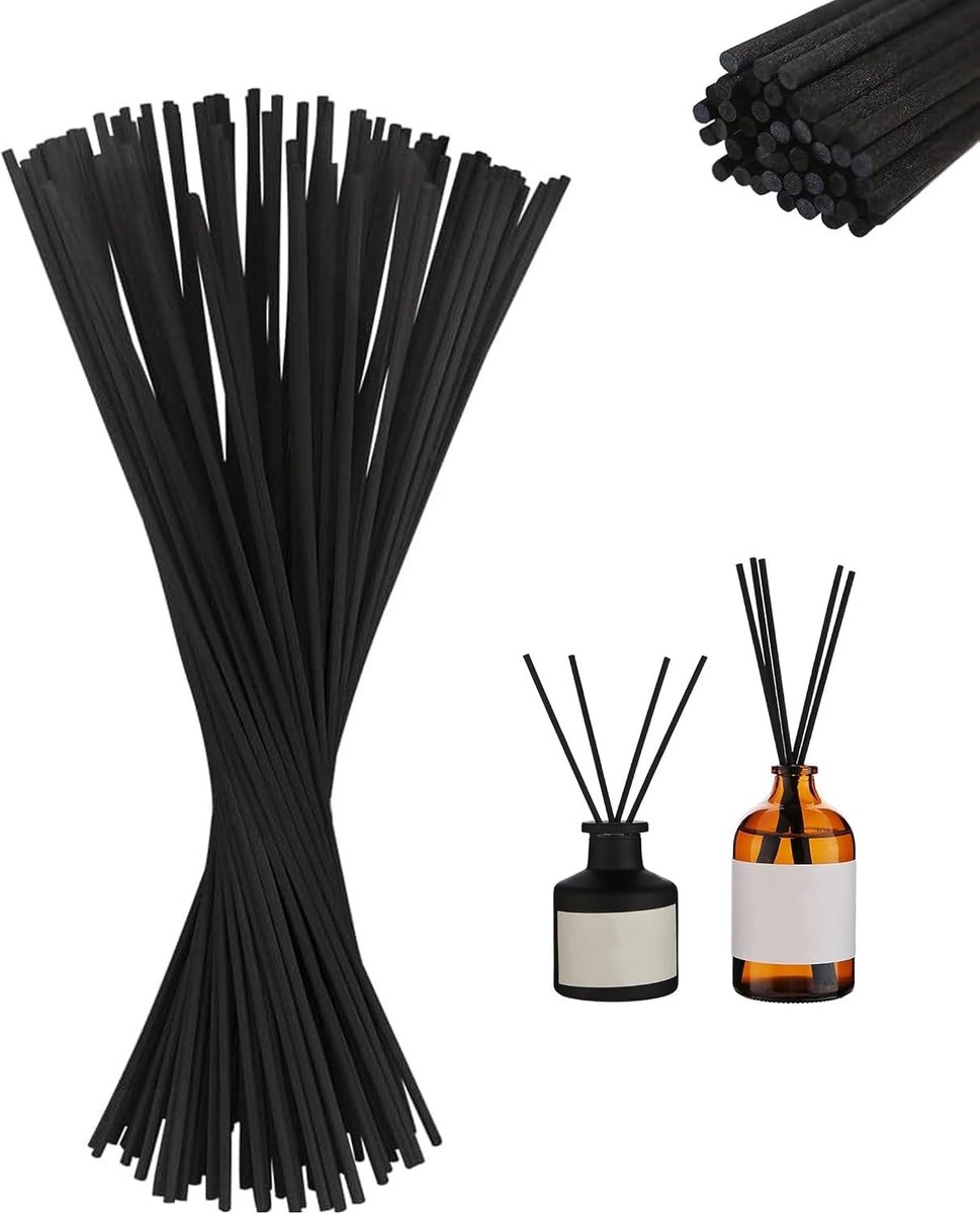 50 Stuks Zwarte Duftstäbchen 30 cm - Vervangende Rattanstäbchen voor Diffuser en Aroma-Olie, Perfect voor Thuis en Kantoor