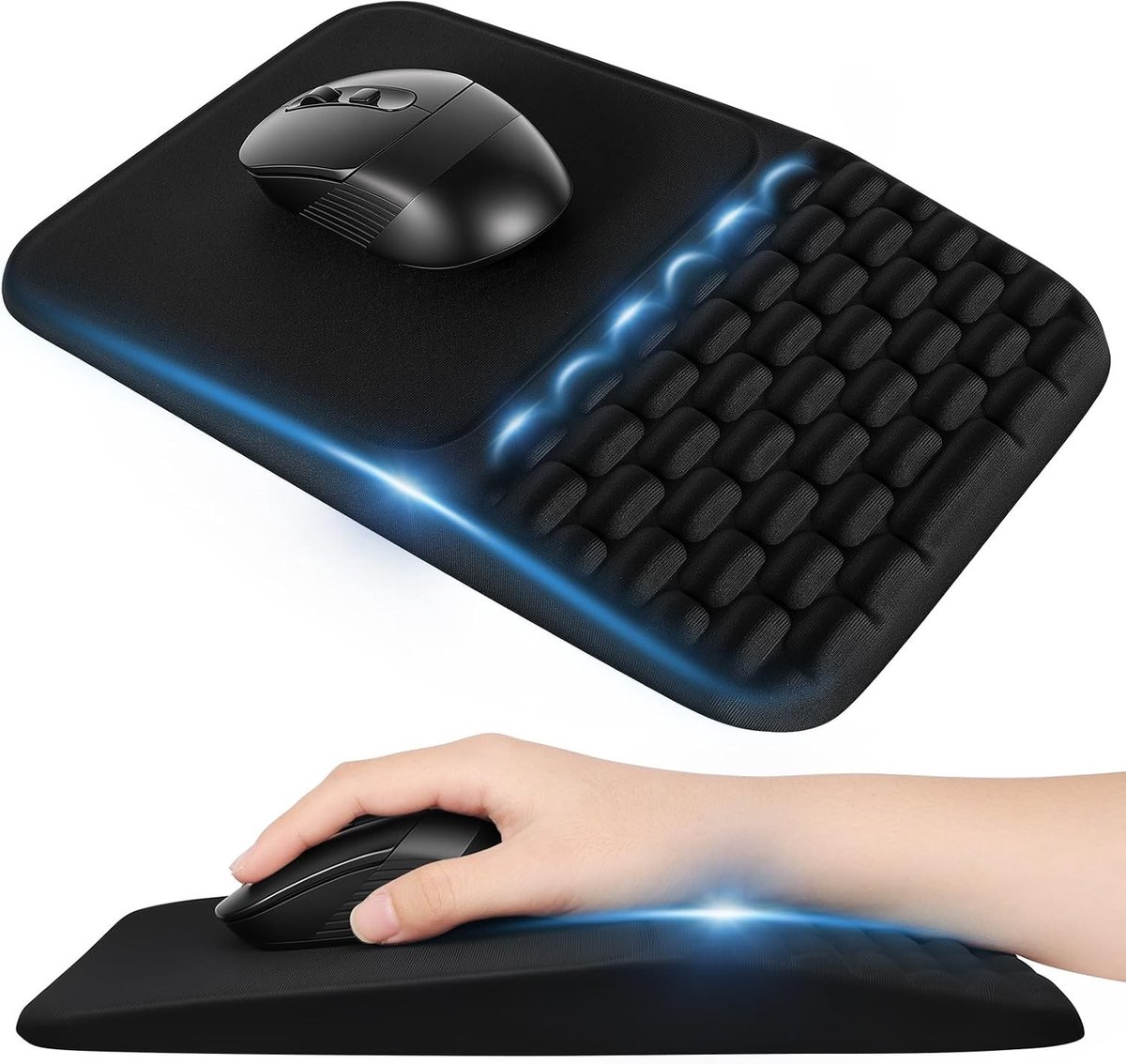 Ergonomische Muismat met Handsteun en Massagepunten, Antislip PU Basis, Geheugenfoam voor Gaming en Kantoorgebruik, Geschikt voor Alle PC's en Laptops (300x190mm)