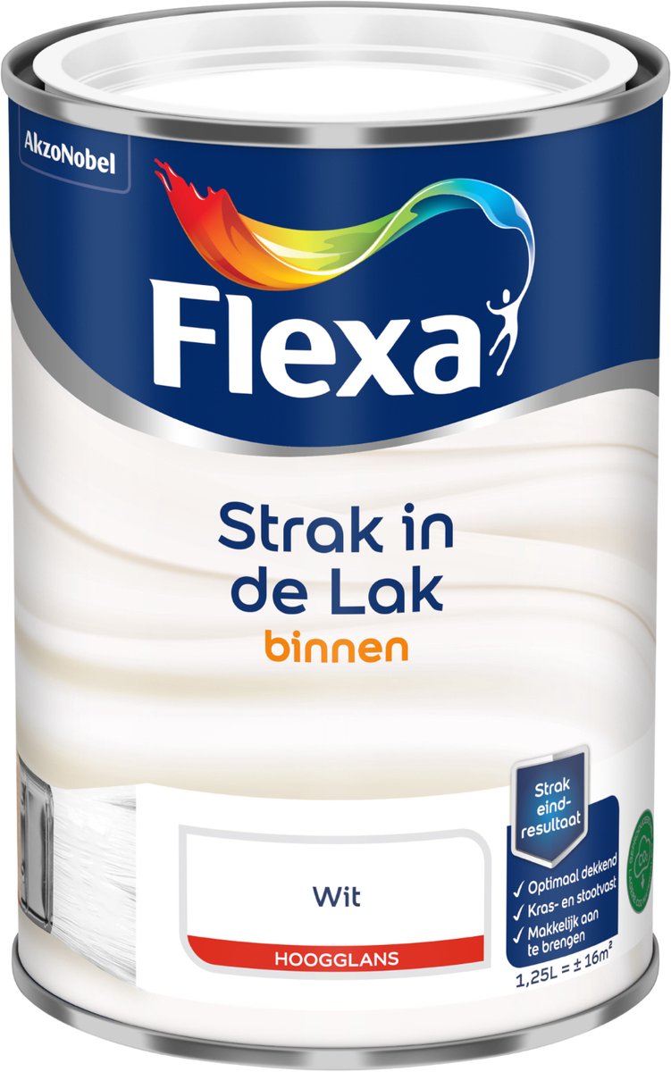 Product Bundel: Flexa - Strak In De Lak Binnenlak - Hoogglans - Wit - 1,25 L + Flexa Lakset