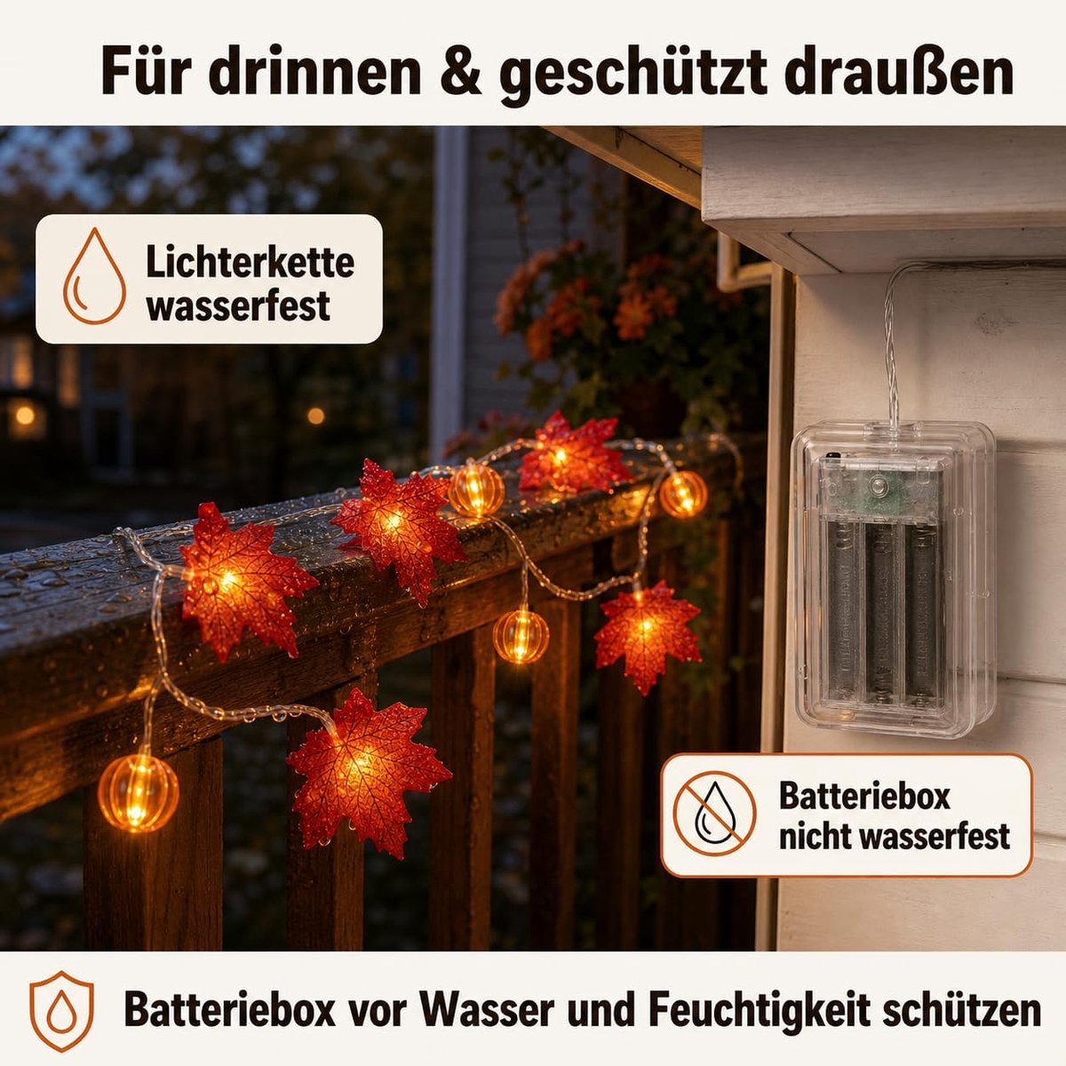3m Herfst Lichtslinger met 20 LED Esdoornbladeren - Sfeervolle Buiten- & Binnenverlichting - Voor Tuin, Terras, Raam & Herfstdecoratie - Warme Gloed - Batterijgevoed - Eenvoudig te Hangenaan - Creëer een Gezellige Herfstsfeer — cadeau in Wonen & Interieur - foto 5