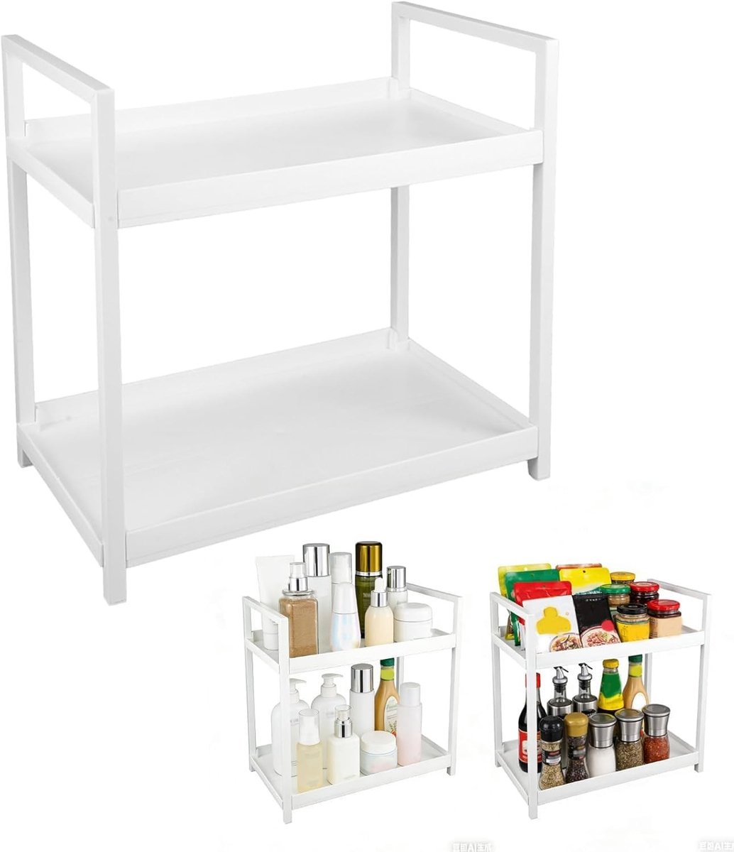 Praktische Badkamer Organizer met 2 Niveaus in Wit voor Make-up en Accessoires, Ruimtebesparend en Stijlvol