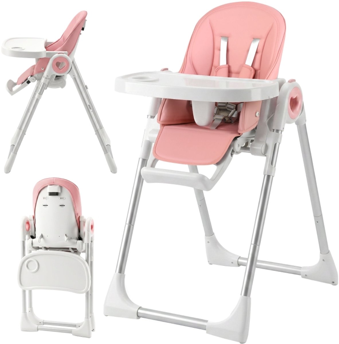 Hoge kruk - babystoel - babyvoedingsstoel - eetstoel - opvouwbare stoel - met dienblad - gemakkelijk schoon te maken - met voetensteun - in hoogte verstelbaar - woonaccessoires - geschikt voor baby’s van 6-36 maanden (roze, 75*55 cm) – foto 3
