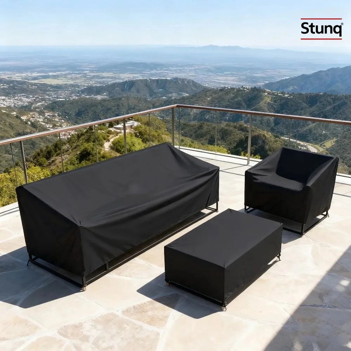 Stunq Tuinmeubelhoes Set – Waterdichte Hoezen voor Tafel en Stoelen Zwart