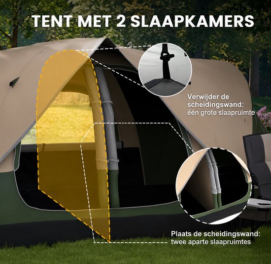 ITRONIQ Tent 6/8 Personen - Familietent - Kampeertent Met 2 Kamers - Grote Camping Tent - Waterdicht 2000 mm - Olijfgroen — afbeelding 3