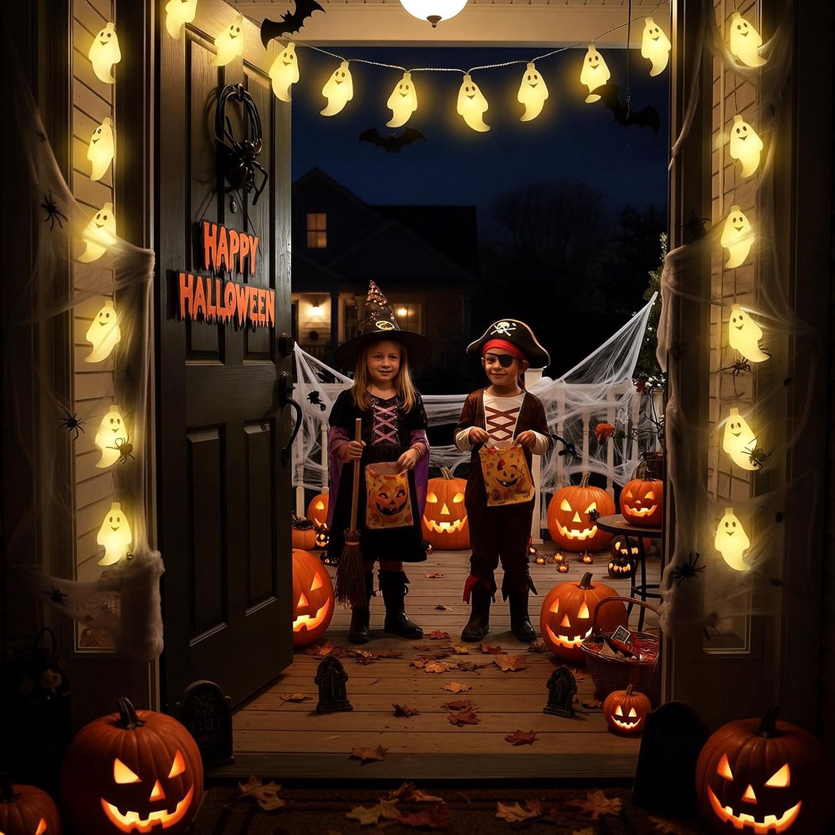 KZQ Halloween Lichtsnoer - 3M - 20 Spookjes & Spook Lampjes - LED - Op Batterijen - IP44 - Fairy Lights - Voor Binnen & Buiten - Versiering & Herfst Decoratie - Lichtslinger - Halloween Verlichting