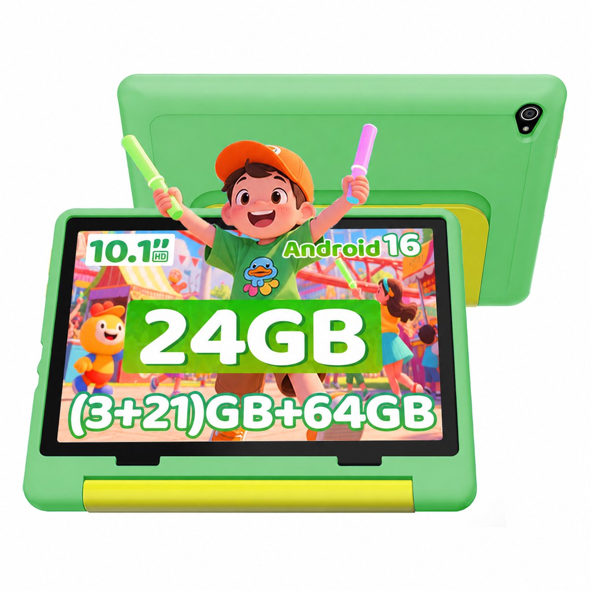1028 - Android 16 kindertablet - 10.1 inch - 24(3+21)GB RAM/64GB ROM– 6000mAh - Groen