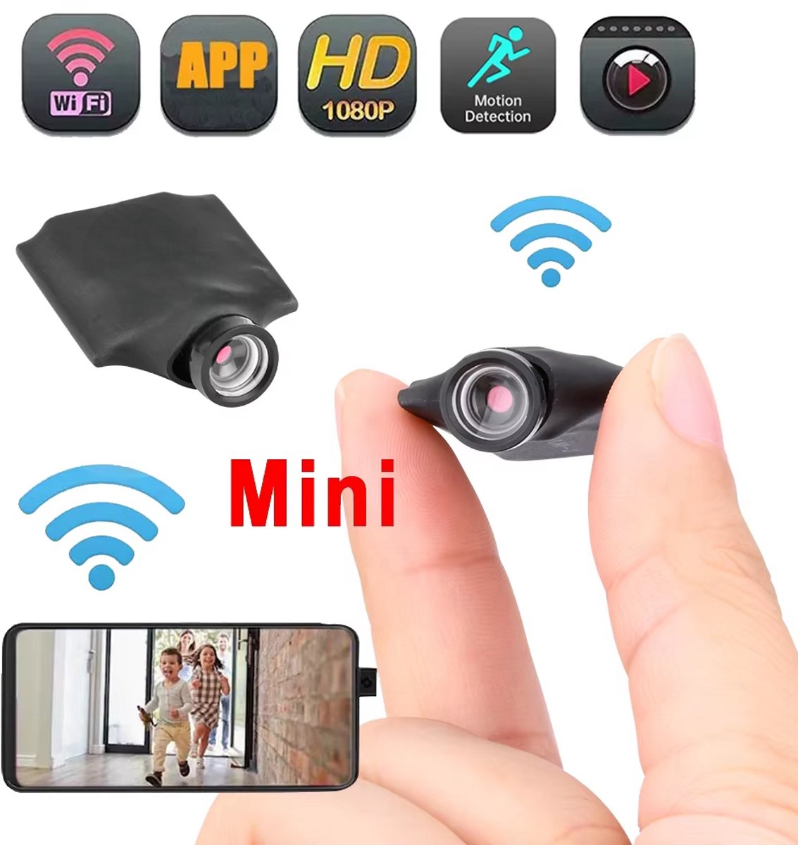 Mini Camera Draadloos WiFi 1080P – Beveiligingscamera met Bewegingsdetectie, APP-Alarm, Nachtzicht, Live Streaming, Weergave op Afstand & Bewakingscamera voor Thuis